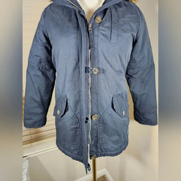 Abercrombie Kids Sherpa Lined  Jacket 11/12 Navy Blue Hooded  Full Zip - Picture 2 of 13